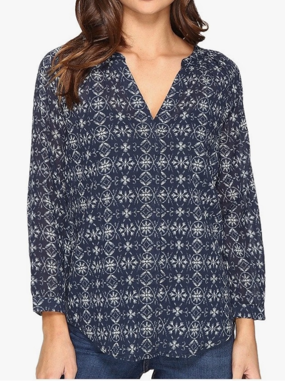 PAIGE Sammy Boho Floral Print V-Neck Popover Cotton Top Lightweight Size M